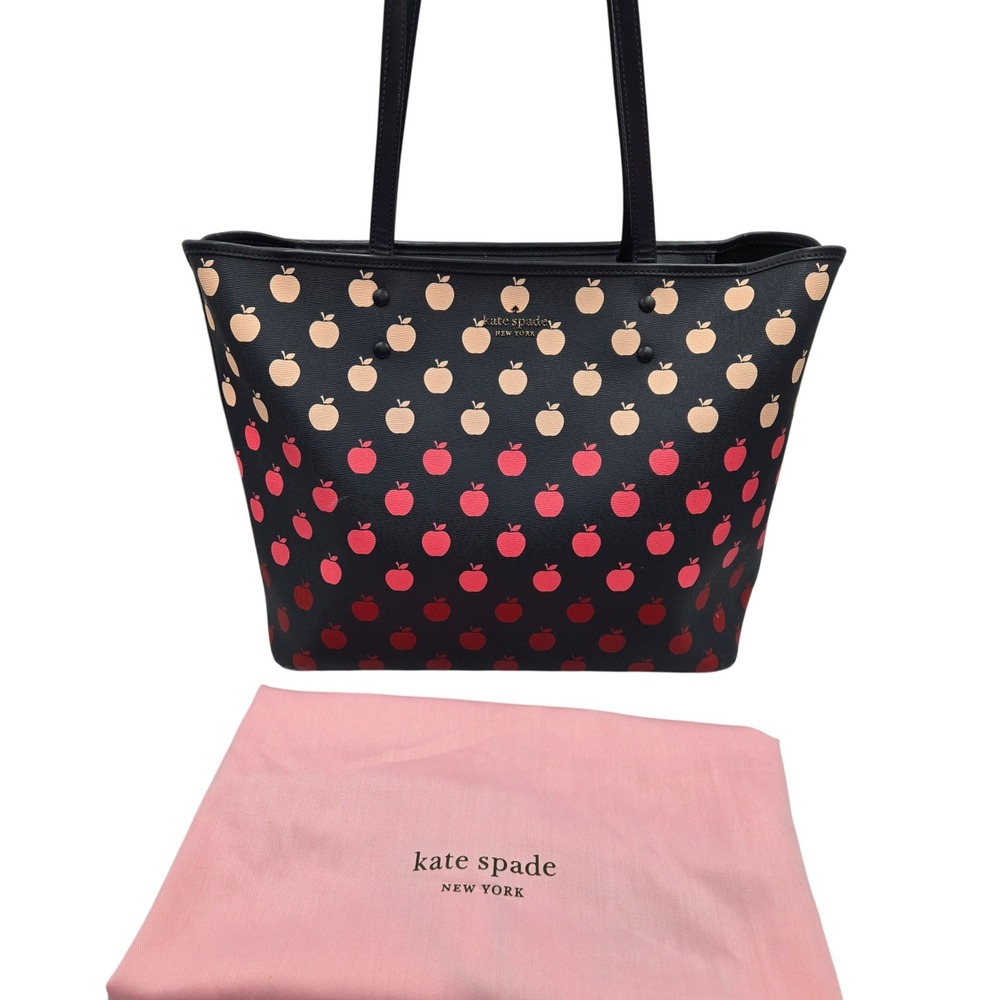 Kate Spade‎ New York Apple Print Tote Bag Black Red Pink - Picture 3 of 10